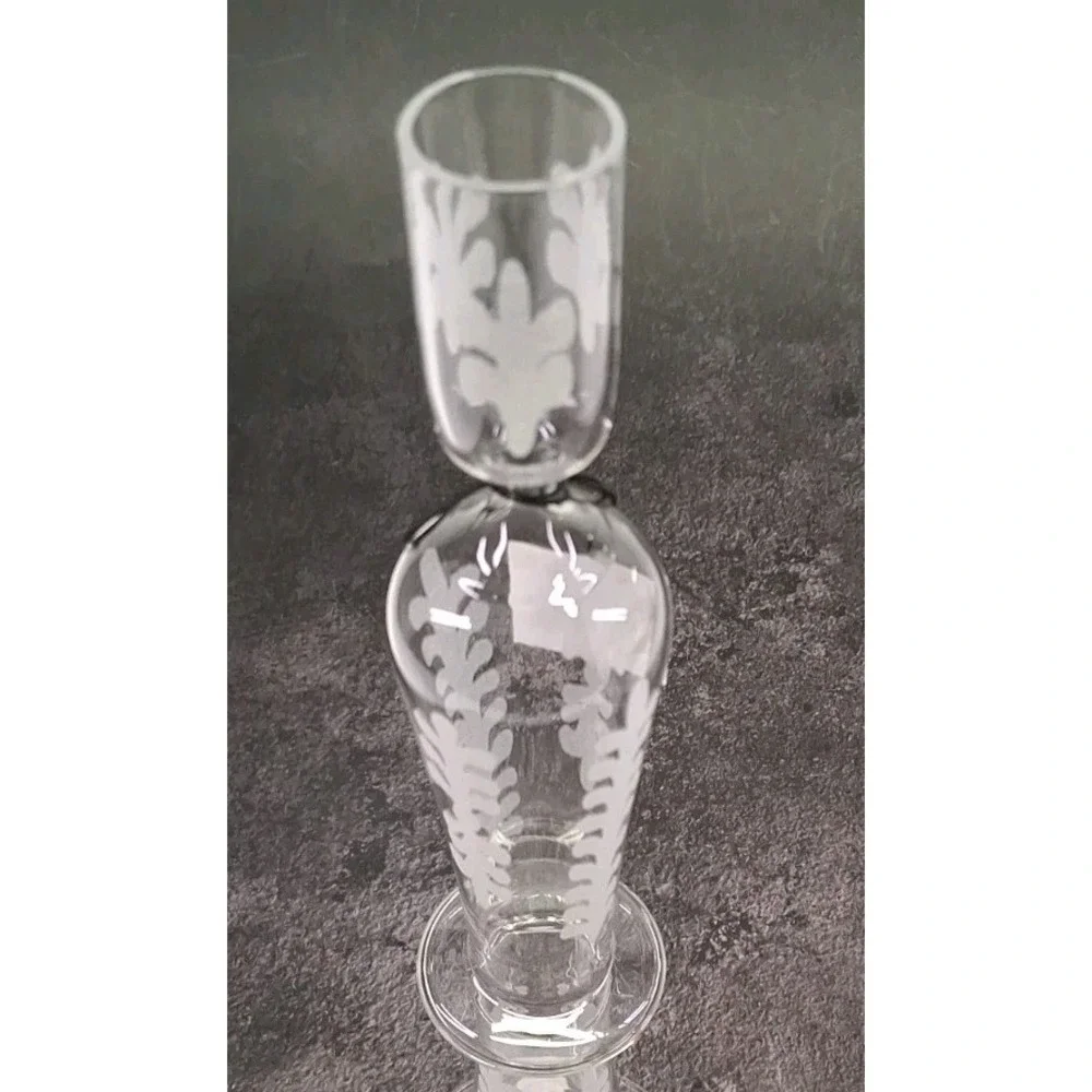 Pottery Barn Set of (2) Etched Glass Taper Candle Holders 13 Inches Tall NWT